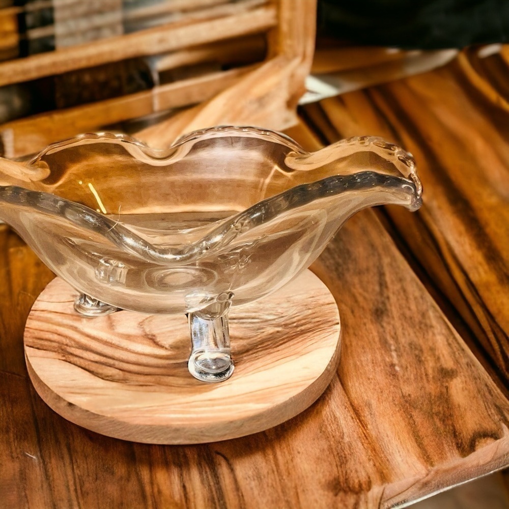 Vintage Fostoria Century Clear Glass Three Toed Footed Bowl